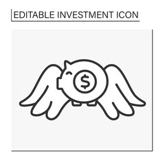  Business line icon. Invest money in a piggy bank. Savings.Bank account. Investment concept. Isolated vector illustration. Editable stroke