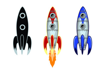 Set of vector images of rocket, cartoon, template, icon, shape 