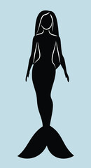 Vector mermaid silhouette, isolate, outline, icon 