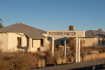 Old derelict railway houses  at the abandoned railway town called Putsonderwater, ghost town in...