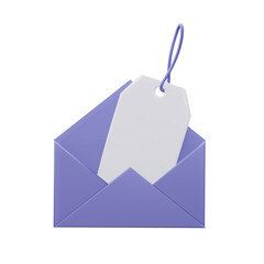 Envelope with price tag, 3d rendering illustration