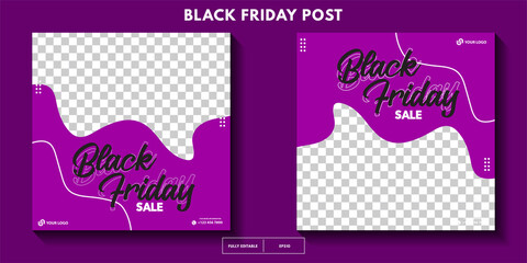 Set of modern black friday post template with space for photo, black friday sale social media post template. sale banner design