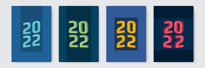 Set of Happy New Year posters, greeting cards, holiday covers. Merry Christmas design templates with typography, season wishes in modern minimalist style for web, social media. Vector illustration.
