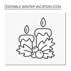  Candles line icon. Christmas decor for the house. Decoration for celebration. Winter vacation concept. Isolated vector illustration. Editable stroke