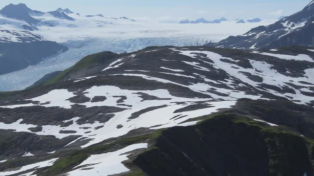 Aerial of glaciers and mountains in Kenai Fjords National Park, Alaska
