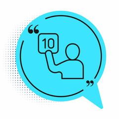 Black line Assessment of judges icon isolated on white background. Blue speech bubble symbol. Vector