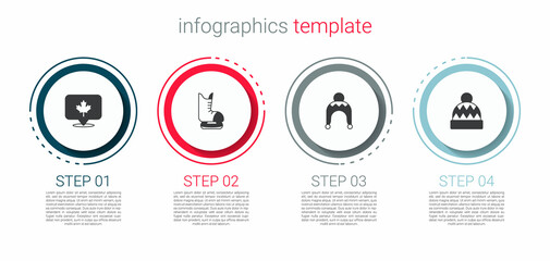 Set Canadian maple leaf, Skates, Winter hat and Beanie. Business infographic template. Vector