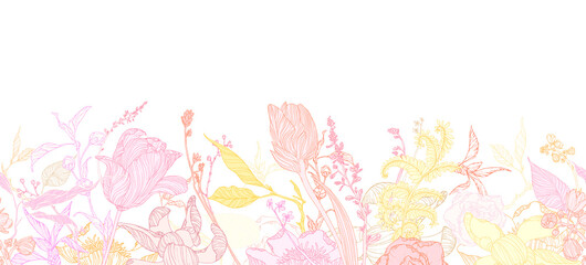 Floral frame set, line flowers, leaves, minimal vector, luxury background.	

