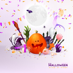 Obraz na płótnie Canvas Happy Halloween background, Minimal 3d vector illustration