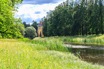 Tower-ruin in Catherine park at Tsarskoye Selo in Pushkin, Russia