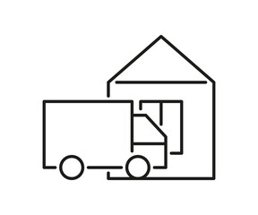 Home delivery van icon. Truck send order to house. Vector illustration