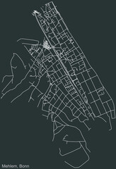 Detailed negative navigation urban street roads map on dark gray background of the quarter Mehlem sub-district of the German capital city of Bonn, Germany