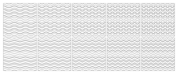 Set of wavy zigzag horizontal seamless lines background. Simple textures for background
