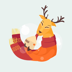 Christmas card. Deer sticks envelope with letter for Santa Claus