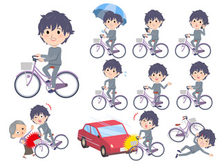 シティサイクルに乗ったニート男性のセット