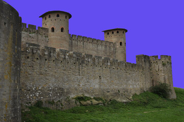 Fototapeta na wymiar Tours des remparts de Carcassonne, France