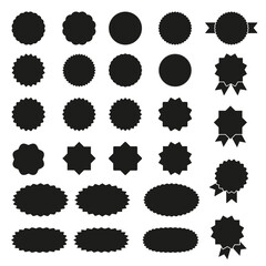 A collection of black labels. A sticker with a sale or discount. The price tag of the special offer. A supermarket advertising icon. Vector icon of the sun's rays.
