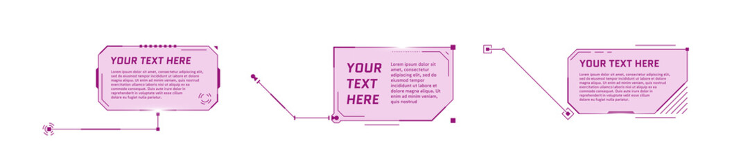 HUD futuristic style callout titles on white background. Infographic call arrow box bars and modern digital info pink frame layout templates. Interface UI and GUI element set. Vector eps illustration
