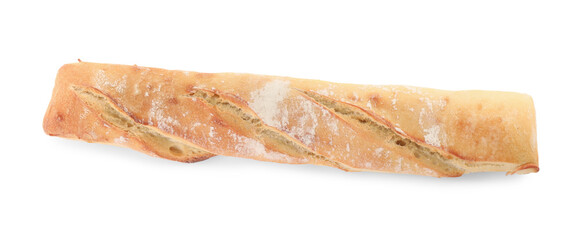 Tasty baguette isolated on white, top view. Fresh bread