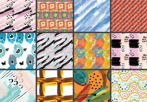 Seamless Pattern Set with Marker Brush Doodle and Strokes