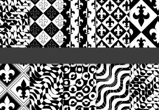 Seamless Pattern Collection with Simple Black and White Geometric Shapes