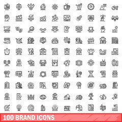 100 brand icons set. Outline illustration of 100 brand icons vector set isolated on white background