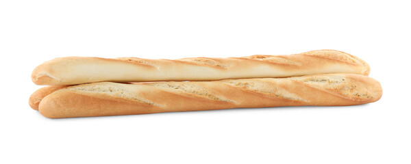 Tasty baguettes on white background. Fresh bread