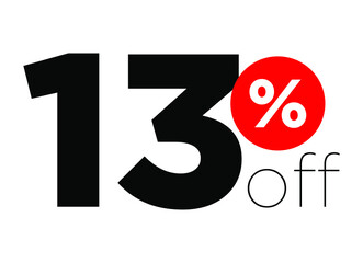 13%. number thirteen percent off. modern font to use as a tag in digital marketing promotions and discounts. eps10
