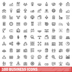 100 business icons set. Outline illustration of 100 business icons vector set isolated on white background
