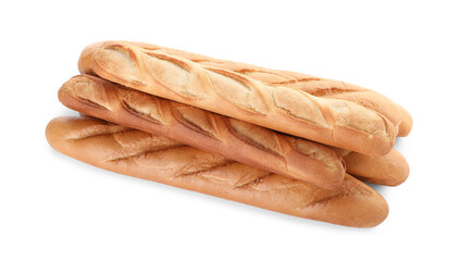 Tasty baguettes on white background. Fresh bread