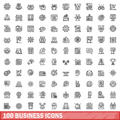 100 business icons set. Outline illustration of 100 business icons vector set isolated on white background
