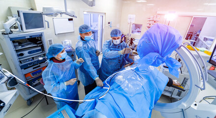 Surgery interior operating room. Professional modern hospital emergency ward.