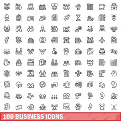 100 business icons set. Outline illustration of 100 business icons vector set isolated on white background