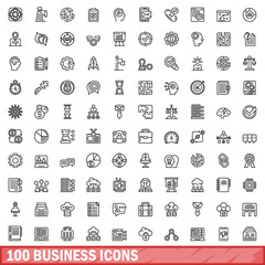 100 business icons set. Outline illustration of 100 business icons vector set isolated on white background