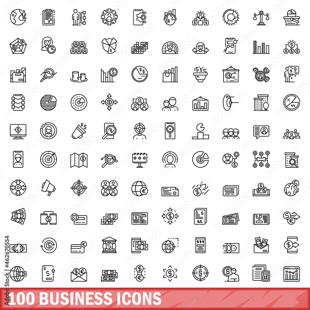 Canvas Prints 100 business icons set. outline illustration of 100 business icons vector set isolated on white back - Canvas Prints