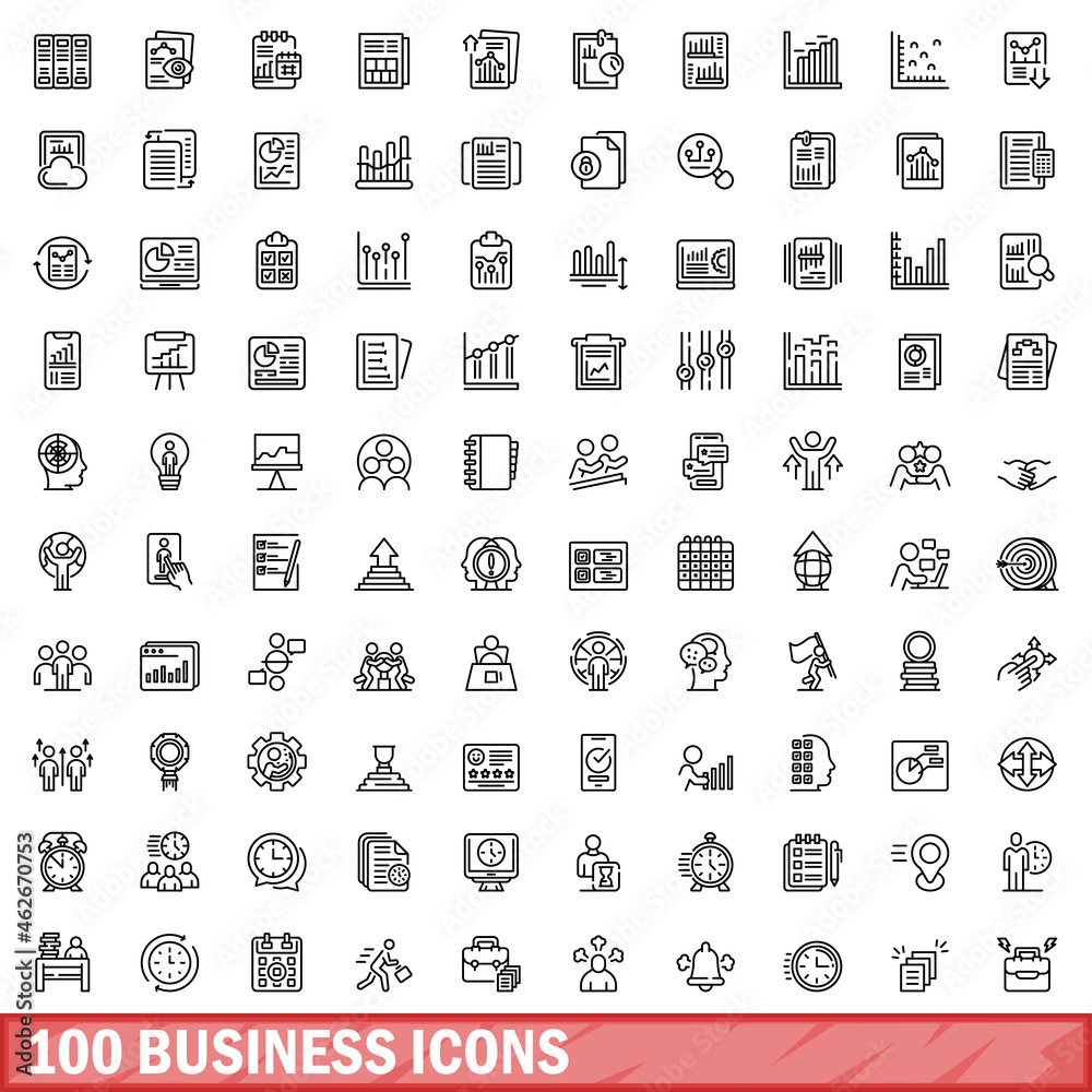 Wall mural 100 business icons set. outline illustration of 100 business icons vector set isolated on white back