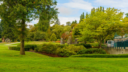 Gardens at Deer Lake Park, Burnaby, BC, on an early Fall day.