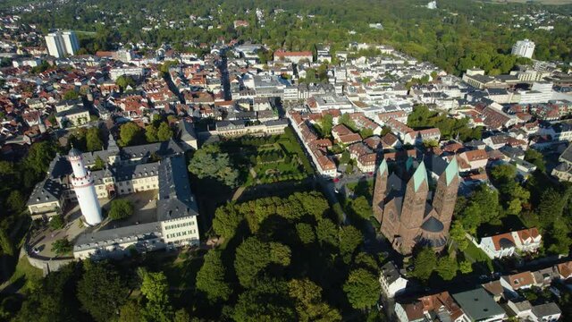Aerial view around the old town of Bad Homburg in Germany on a sunny morning in late summer.
