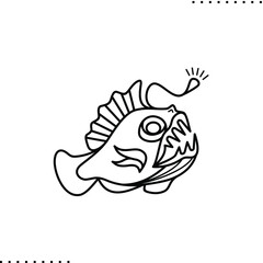 deep-sea fish, anglerfish small vector outline illustration 