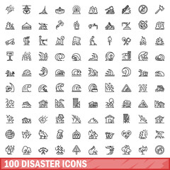 100 disaster icons set. Outline illustration of 100 disaster icons vector set isolated on white background