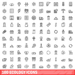 100 ecology icons set. Outline illustration of 100 ecology icons vector set isolated on white background