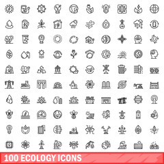 100 ecology icons set. Outline illustration of 100 ecology icons vector set isolated on white background