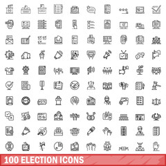 100 election icons set. Outline illustration of 100 election icons vector set isolated on white background