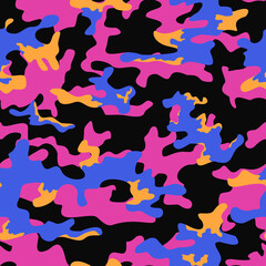 
Vector trendy camouflage pattern, black, pink, yellow spots, modern design. EPS
