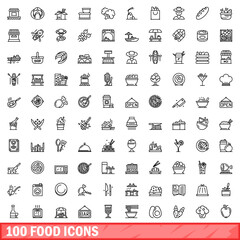 100 food icons set. Outline illustration of 100 food icons vector set isolated on white background