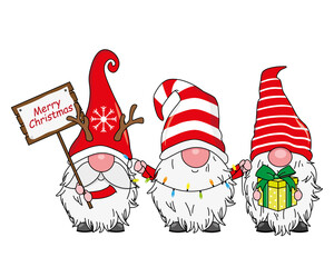 Christmas card. Three cute gnomes. isolated vector	
