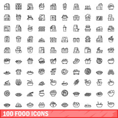 100 food icons set. Outline illustration of 100 food icons vector set isolated on white background