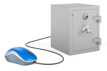 Safe box with computer mouse. 3D rendering