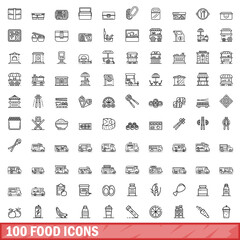 100 food icons set. Outline illustration of 100 food icons vector set isolated on white background
