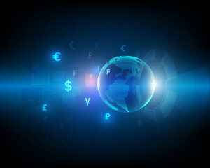 Currency transfer and financial business network symbol illustration